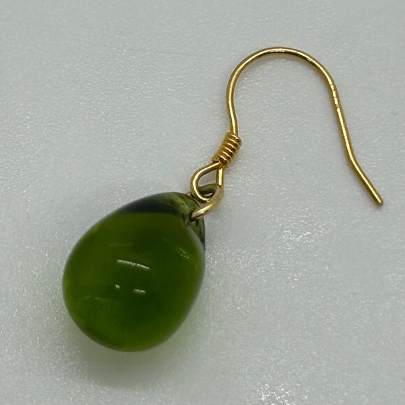 Handmade Green Teardrop Glass Earrings With Sterling Silver Wire Hooks For Women - Picture 4 of 15